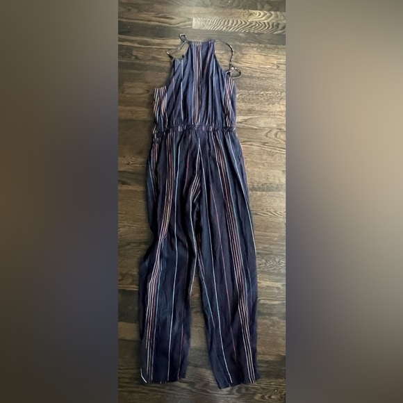 Anthropologie Dolan Navy/Rainbow Striped Halter Jumpsuit. Size S - Picture 8 of 10
